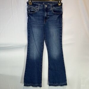 Girls Gap Kids size 8 70s Flare High Rise Jeans Denim Raw Hem Western Cowboy